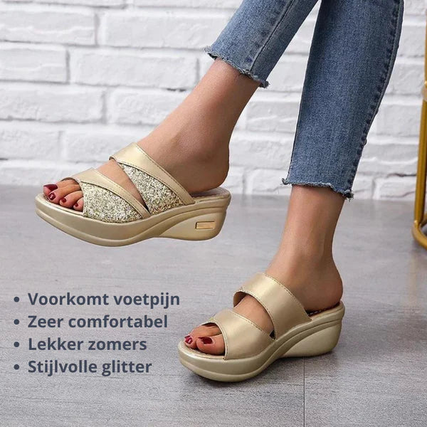 Glitter Wedge Sandalen | Voorkom Voetpijn